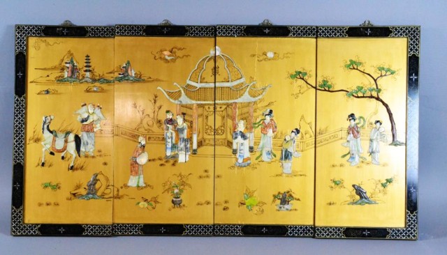  4 Chinese Inlaid Hardstone Wall 171602