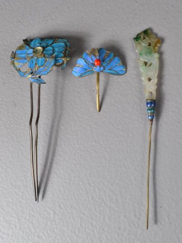  3 Chinese Hair Pins Inc Jade 17160d