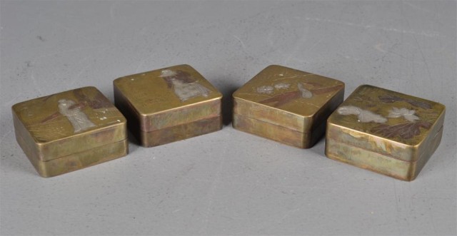 (4) Chinese Qing Brass Ink BoxesEach