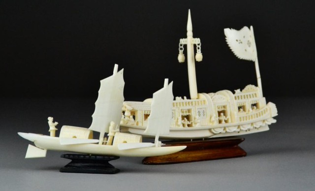 (2)Chinese Carved Ivory JunksTo include