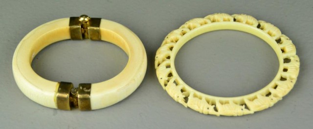  2 Chinese Carved Ivory BanglesOne 17166c