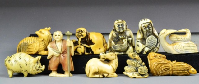  10 Japanese Carved Ivory NetsukesVariety 171666