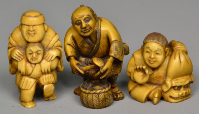  3 Japanese Carved Ivory NetsukeProbably 171692