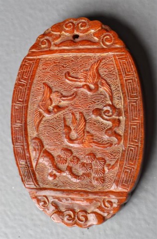 Chinese Horn Placque with Chickens 1716a6