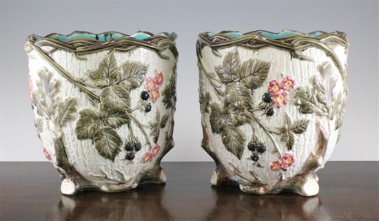A pair of Wedgwood majolica cache