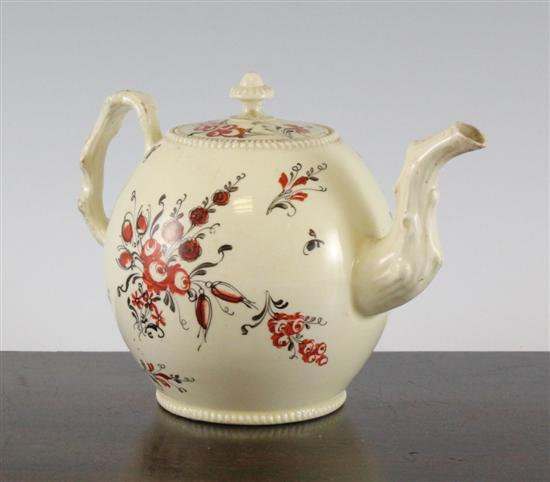 A creamware globular teapot c 1780 17179b