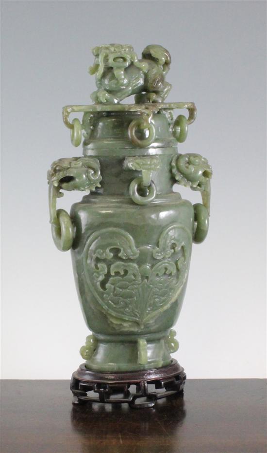 A Chinese spinach green jade vase 171807