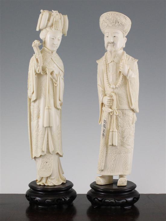 A pair of Chinese ivory standing