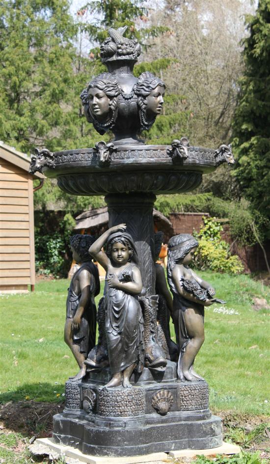 A modern bronze garden fountain