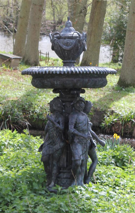 A modern bronze garden fountain