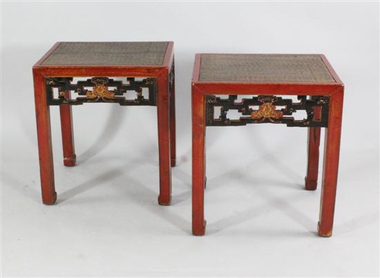 A pair of Chinese carved and red