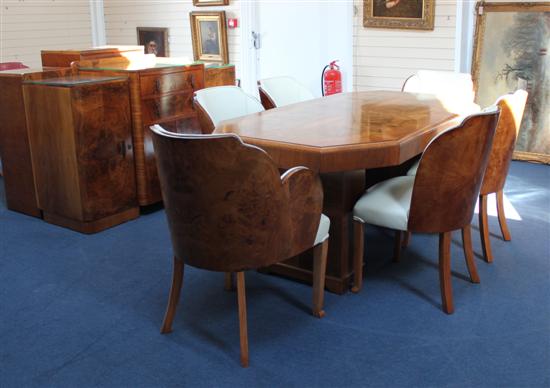 An Art Deco walnut eight piece 1718e4