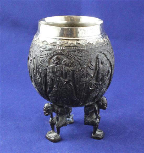 An Edwardian silver mounted coconut 17195b