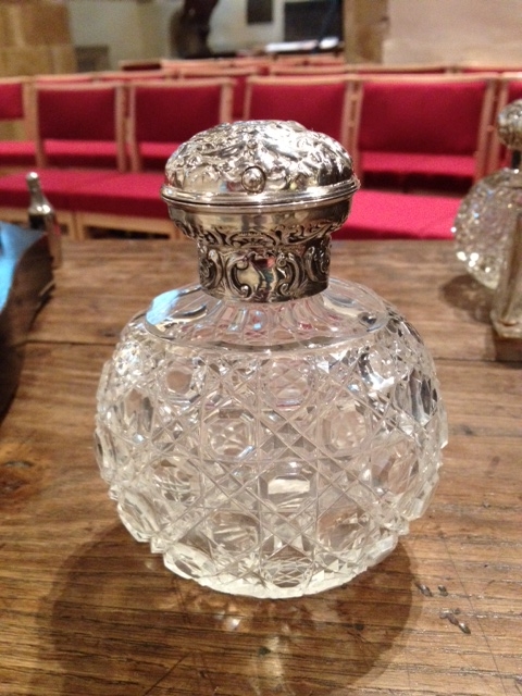 A silver and moulded glass perfume