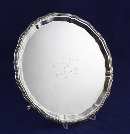 A George VI silver salver of shaped