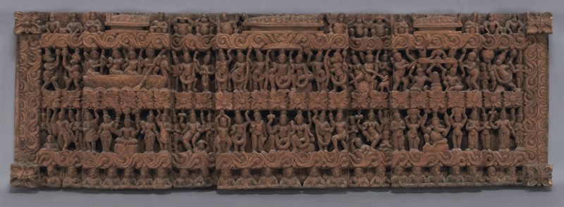 Indian carved wood paneldepicting