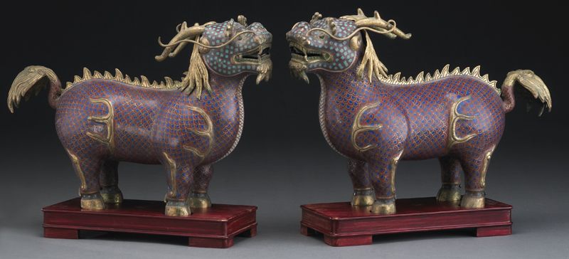 Pr. Chinese Qing cloisonne Qilin raised