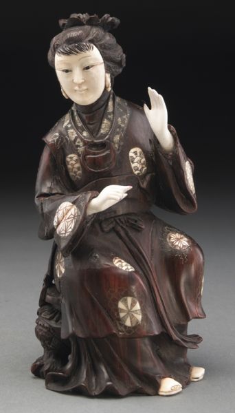 Chinese carved wood lady with ivory 174194