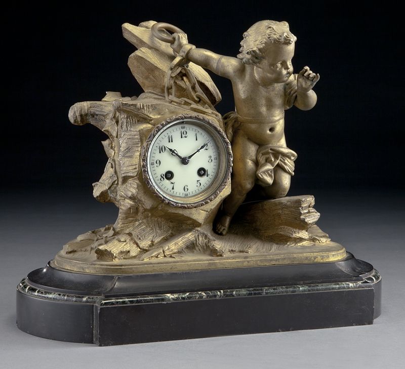 French bronze figural mantel clockdepicting