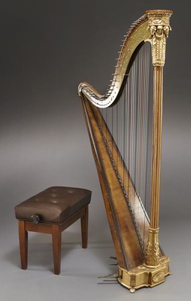 English parcel-gilt wood harp by Barry