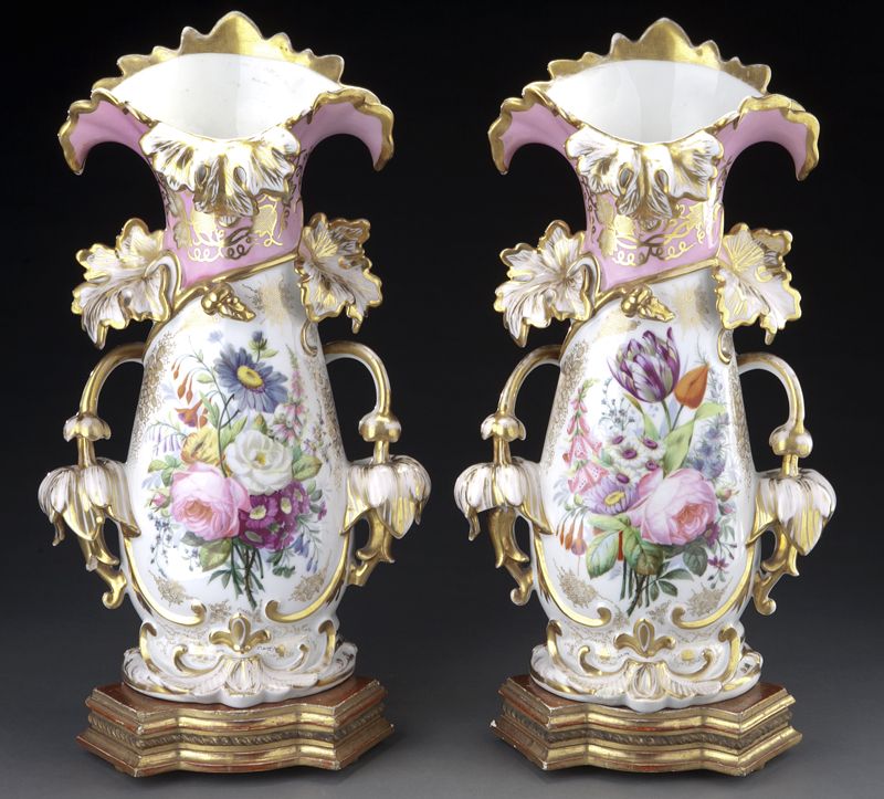 Pr Old Paris flare vases on stands 1742b5