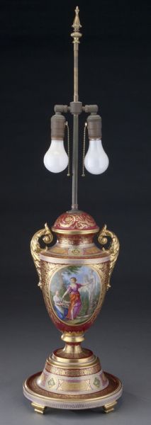 Royal Vienna style lidded urn mounted