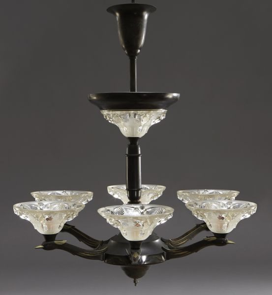 French Art Deco nine light chandelier 1742e1