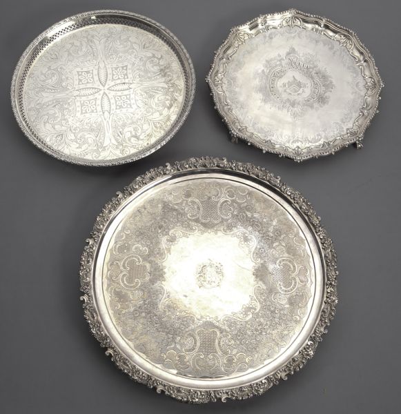  3 English silverplate salverseach 174351