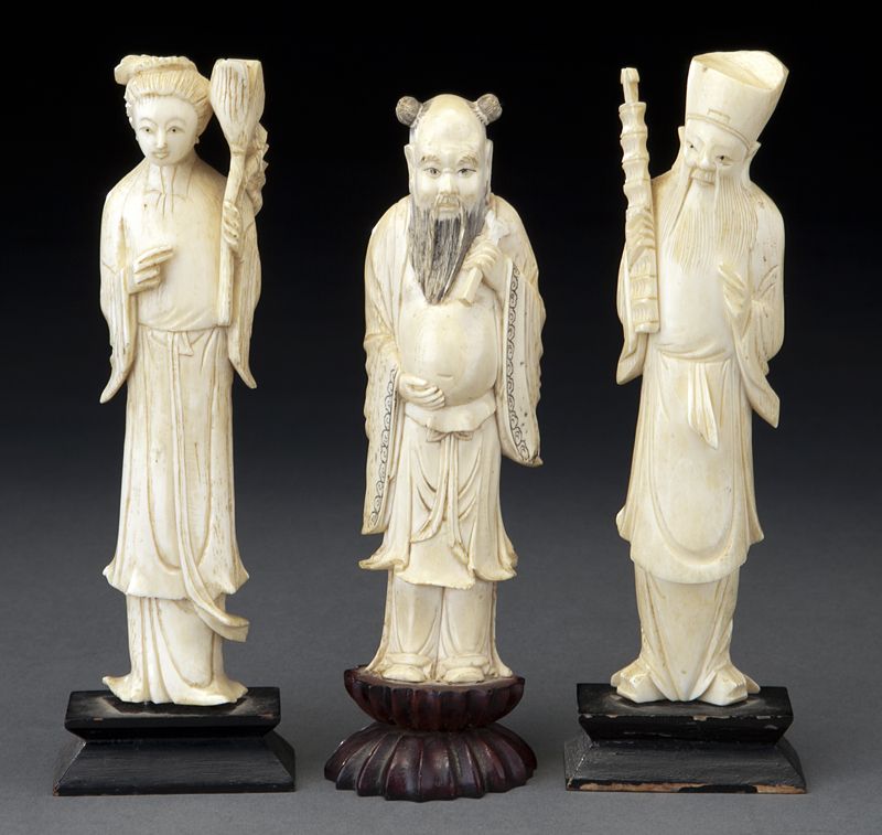  3 Carved ivory figures International 1743ab