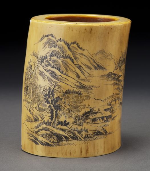 Chinese carved ivory brush pot(International