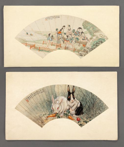 (2) Chinese watercolor painted fans