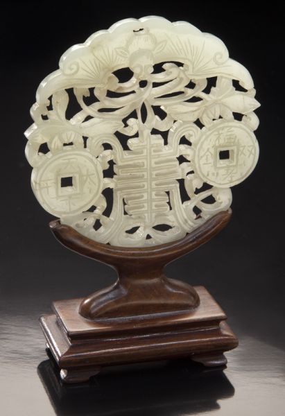 Chinese Qing carved jade plaquedepicting 1743ea