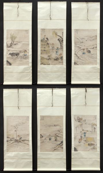  6 Chinese Qing watercolor scrollsdepicting 174410