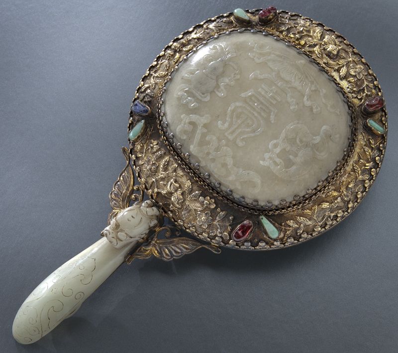 Chinese silver mounted jade mirrordepicting 174435