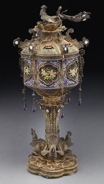 Chinese enamel over silver lanterndepicting