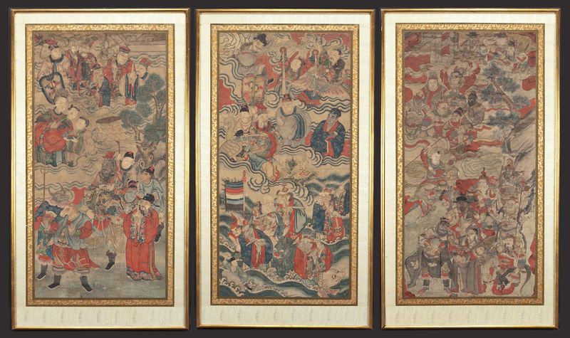  3 Chinese Qing watercolor Shui Lu 17447c