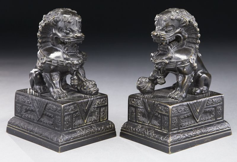 Pr Chinese bronze foo dogs 6 75 H 17449f