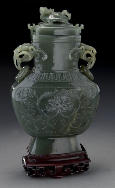 Chinese carved celadon jade vasedepicting 1744af