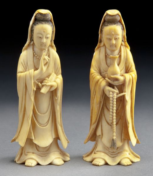 (2) Chinese Qing carved ivory Guanyin.(International