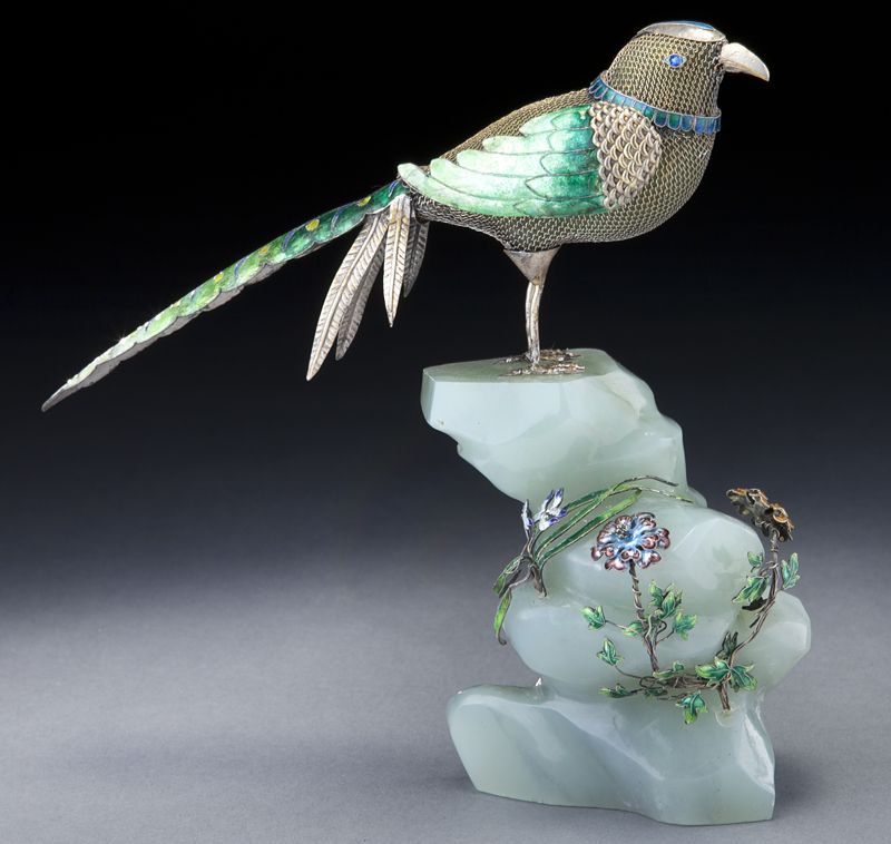 Chinese enamel over silver bird