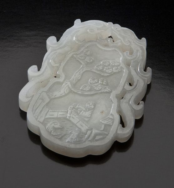 Chinese carved jade plaquedepicting