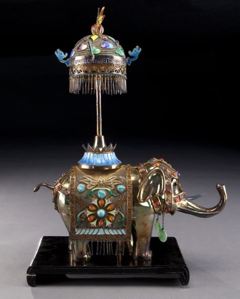 Chinese enamel over silver elephant 1744ee