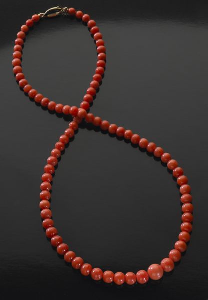 Chinese carved red coral necklace