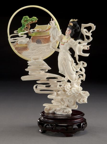 Chinese carved polychrome ivory 17451b
