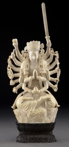 Chinese Qing carved ivory 18 armed 174524