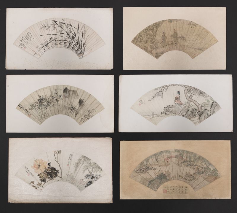  6 Chinese Qing watercolor fans 17451c