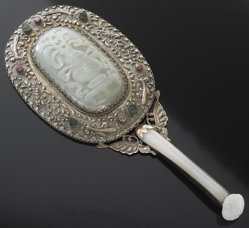 Chinese Qing silver mounted jade 17452e