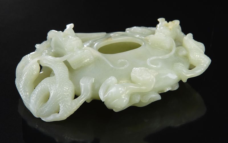 Chinese carved jade brush washer