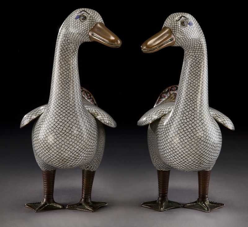 Pr. Chinese Qing cloisonne ducks.5.5''H