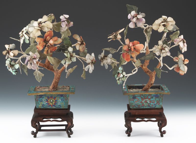 Pr. Chinese late Qing jade trees set